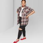 Women's Plus Size Long Sleeve Button-down Oversized Plaid Shirt - Wild Fable Cognac