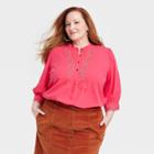 Women's Plus Size Bishop 3/4 Sleeve Embroidered Blouse - Knox Rose Coral Pink