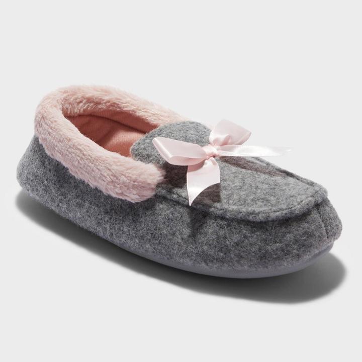 Girls' Dluxe By Dearfoams Madison Moccasin Slippers - Gray