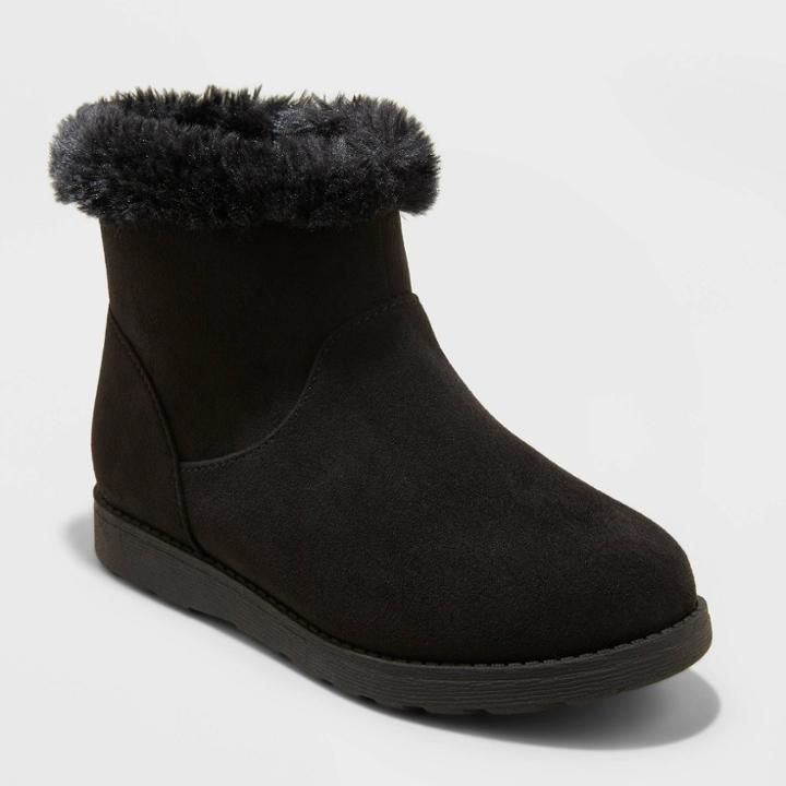 Girls' Mila Zipper Slip-on Winter Shearling Style Boots - Cat & Jack Black