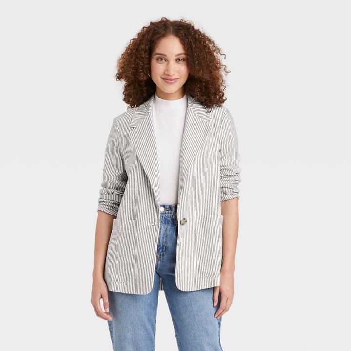 Women's Linen Blazer - A New Day Blue/white