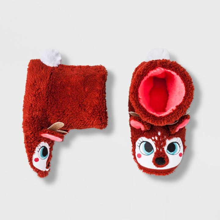 Girls' Deer Bootie Slippers - Cat & Jack Brown M(2-3), Girl's, Size: