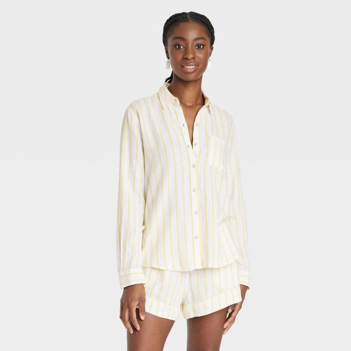 Women's Long Sleeve Relaxed Fit Collared Button-down Shirt - Universal Thread Yellow