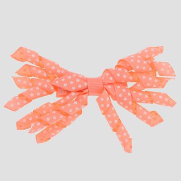 Girls' Bow With Dot Print Curly Ribbon Clip - Cat & Jack Neon Coral (pink)