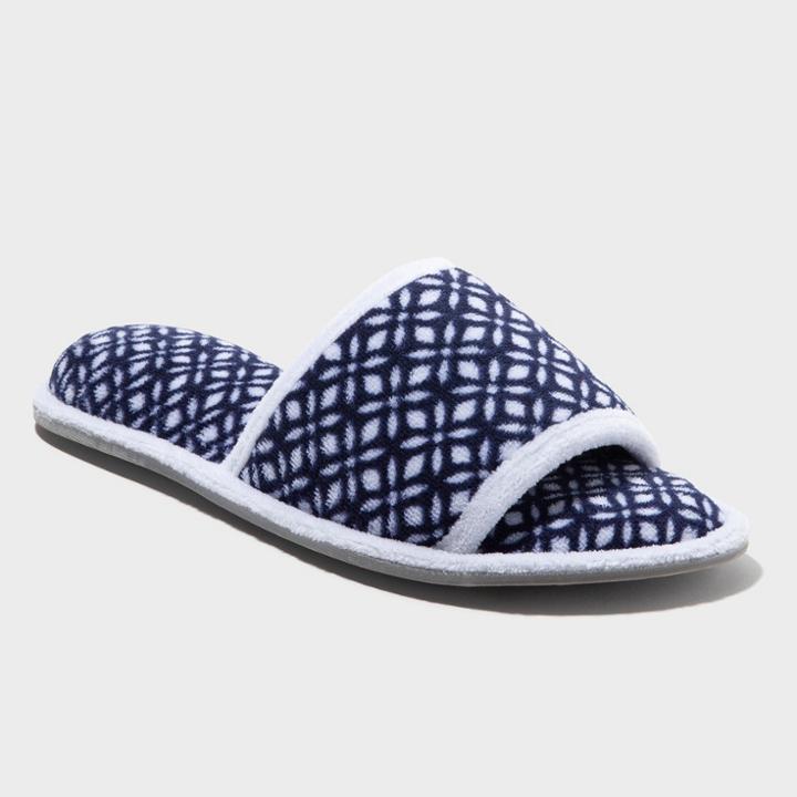Women's Dearfoams Microfiber Terry Slide Slipper - Navy/white Print (blue/white Print)
