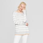 Women's Striped Long Sleeve Crew Neck Pullover Sweater - A New Day Gray/cream (gray/ivory)