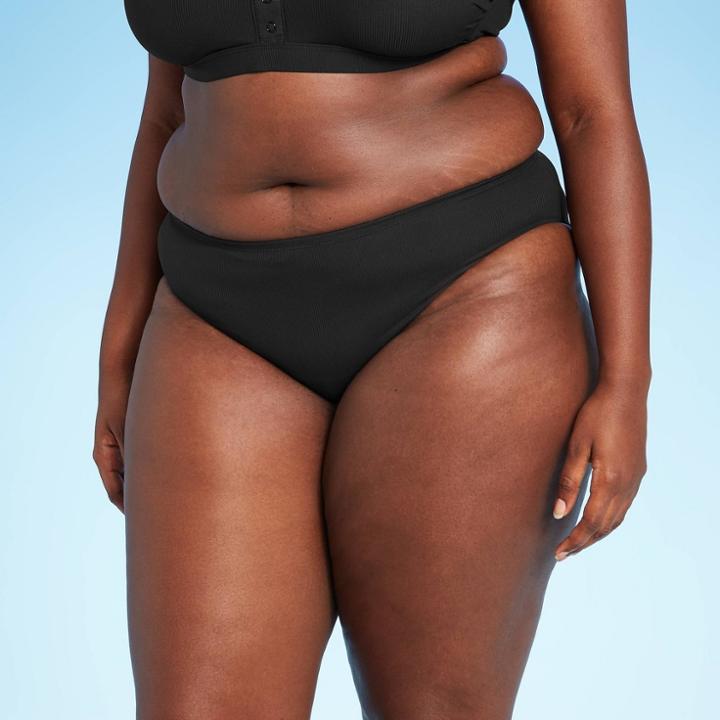 Juniors' Plus Size Ribbed Cheeky Hipster Bikini Bottom - Xhilaration Black