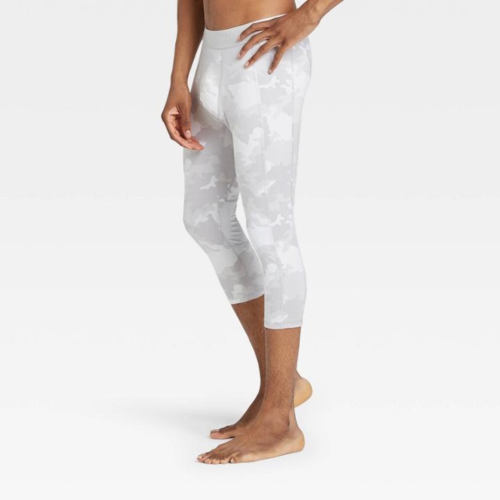 Men's Camo Print Fitted 3/4 Tights - All In Motion White S, Men's, Size: Small, White Green