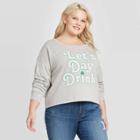 Women's Let's Day Drink Plus Size Long Sleeve Cropped T-shirt - Grayson Threads Gray 1x, Women's,