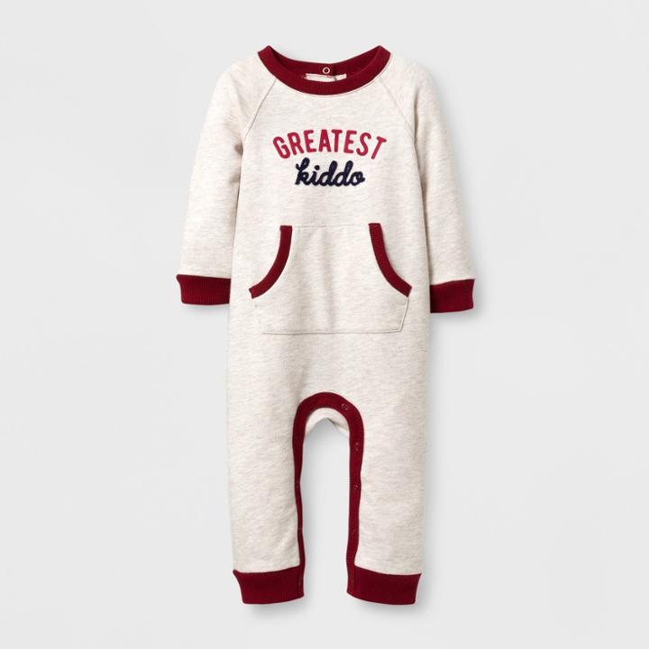 Baby Boys' 'greatest Kiddo' Long Sleeve Romper - Cat & Jack Cream Newborn, Boy's, Brown