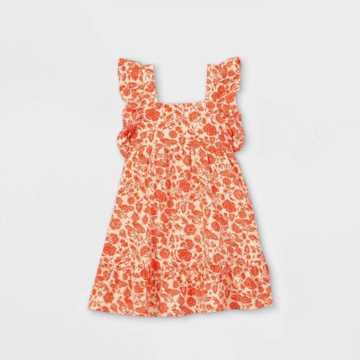 Toddler Girls' Floral Ruffle Sleeve Dress - Cat & Jack Red