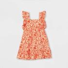 Toddler Girls' Floral Ruffle Sleeve Dress - Cat & Jack Red