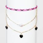 Hearts, Pearl, And Sport Cord Choker Necklace Set 3pc - Wild Fable , White