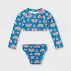 Toddler Girls' 2pc Wrap Crop Watermelon Long Sleeve Rash Guard Set - Cat & Jack Blue