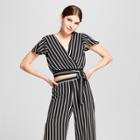 Women's Short Sleeve Striped Wrap Blouse - Necessary Objects Black/white