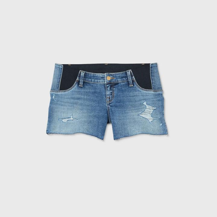 Maternity Side Panel Destruction Midi Jean Shorts - Isabel Maternity By Ingrid & Isabel Medium Denim Wash
