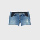 Maternity Side Panel Destruction Midi Jean Shorts - Isabel Maternity By Ingrid & Isabel Medium Denim Wash