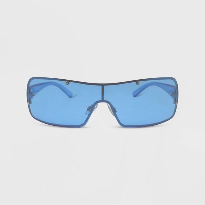 Women's Rimless Wrap Shield Sunglasses - Wild Fable Blue