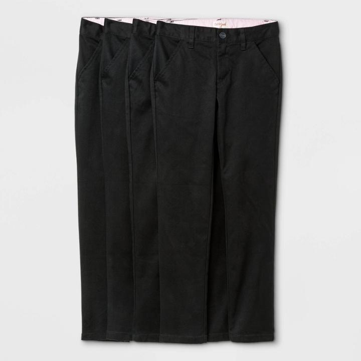 Girls' 4pk Flat Front Stretch Uniform Skinny Pants - Cat & Jack Black
