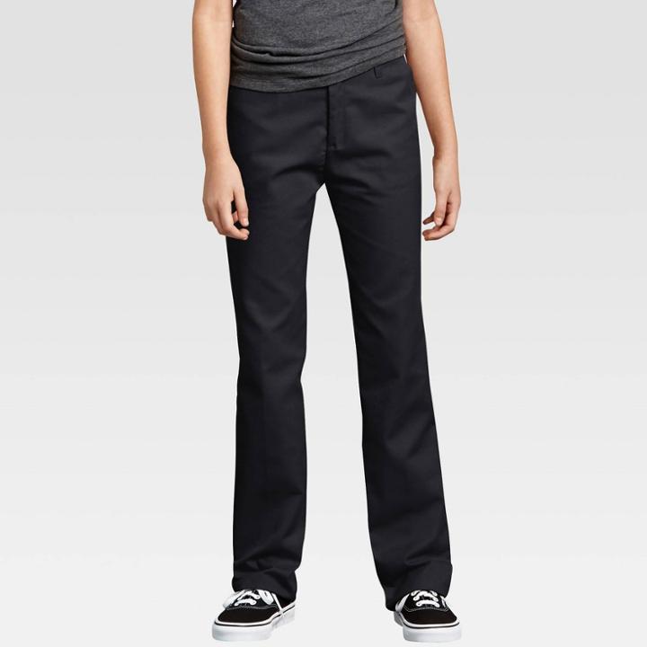 Dickies Girls' Flex Slim Fit Straight Leg Flat Front Pants - Black