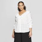 Women's Plus Size Long Sleeve Ruffle Detail Blouse - Who What Wear White