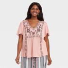 Women's Plus Size Short Sleeve Embroidered Top - Knox Rose Pink