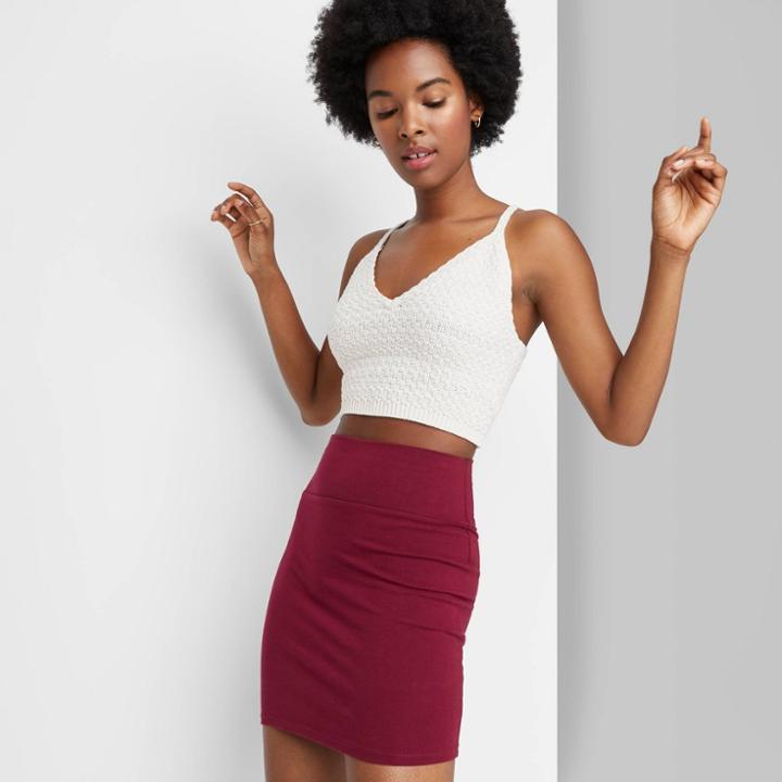 Women's Knit Bodycon Mini A-line Skirt - Wild Fable Burgundy