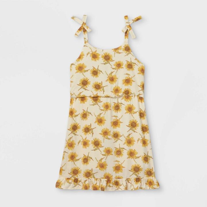 Girls' Floral Shoulder Tie Sleeveless Dress - Art Class Ivory