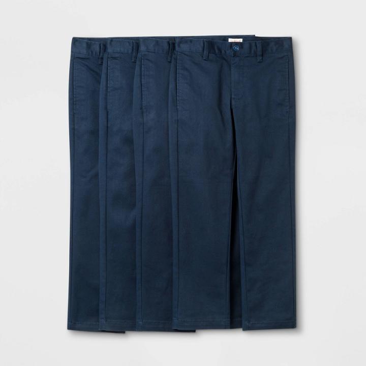 Boys' 4pk Flat Front Stretch Uniform Straight Fit Pants - Cat & Jack Blue