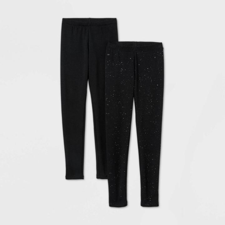 Girls' 2pk Sparkle Cozy Leggings - Cat & Jack Black