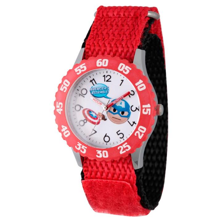 Boys' Marvel Emoji Captain America Stainless Steel Time Teacher Watch - Red, Boy's