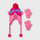 Girls' Trolls Poppy Laplander With 3d Hair & Gloves Set - Pink