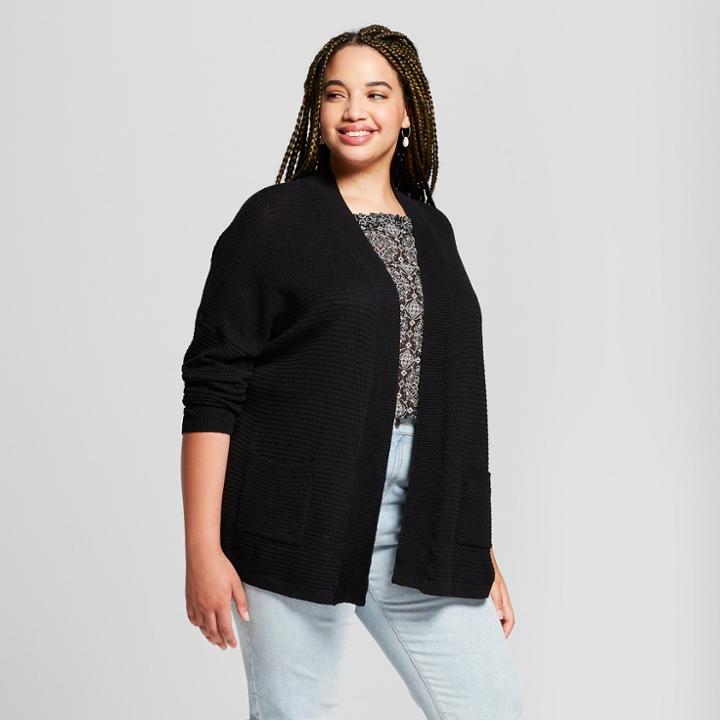 Women's Plus Size Curved Hem Cardigan - Universal Thread Black X