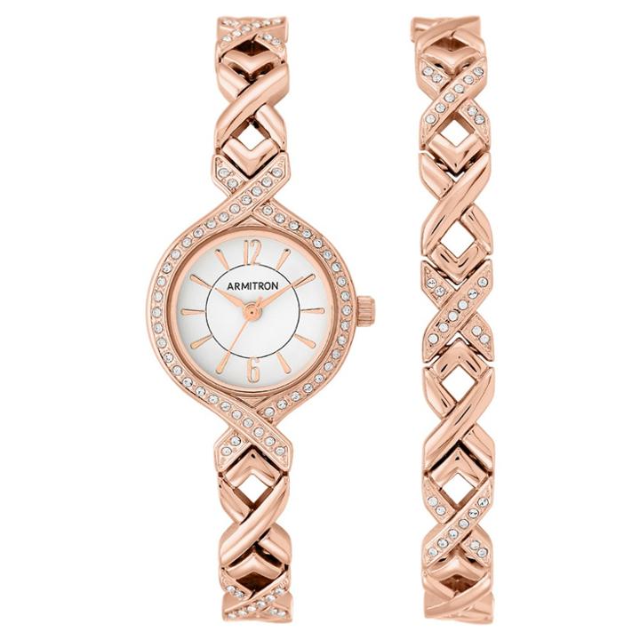 Women's Armitron Swarovski Crystal Accented Watch And Bracelet Set - Rose Gold