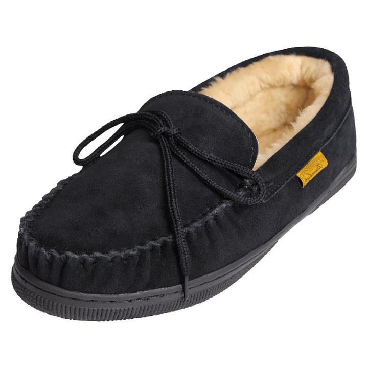 Men's Brumby Suede Moccasin Slippers - Black