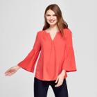 Women's Notch Neck Blouse With Gromet Detail - Spenser Jeremy Orange