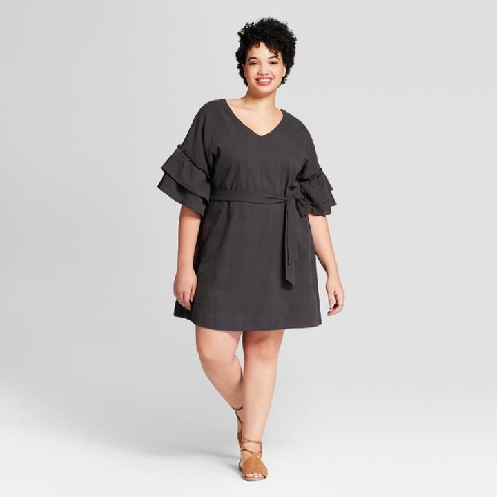 Women's Plus Size Ruffle Sleeve Dress - Universal Thread Gray