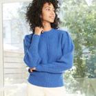 Women's Puff Sleeve Crewneck Pullover Sweater - A New Day Blue