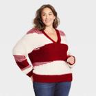 Women's Plus Size V-neck Eyelash Pullover Sweater - Knox Rose Red