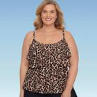 Women's Plus Size Slimming Control Tiered Tankini Top - Dreamsuit By Miracle Brands Neutral Animal Print