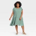 Women's Plus Size Short Sleeve Babydoll Tiered Dress - Knox Rose Teal
