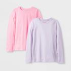 Girls' 2pk Solid Long Sleeve T-shirt - Cat & Jack Lilac/bright Pink Xs, Girl's, Purple