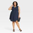 Women's Plus Size Sleeveless Smocked Button-down Dress - Knox Rose Navy
