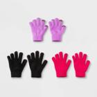 Girls' 3pk Gloves - Cat & Jack Black/violet/pink