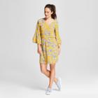 Women's Floral Tiered Bell Sleeve Dress - A New Day Yellow