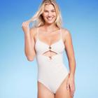 Women's Double O-ring With Lace-up Back One Piece Swimsuit - Shade & Shore Off-white