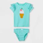 Toddler Girls' Ice Cream Ruffle Short Sleeve Rash Guard Set - Cat & Jack 3t, Ivory/white