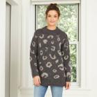 Women's Leopard Print Mock Turtleneck Tunic Pullover Sweater - Universal Thread Gray