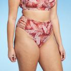 Juniors' Plus Size Strappy High Waist Bikini Bottom - Xhilaration Clay Tropical Print 14w, Red/orange/pink