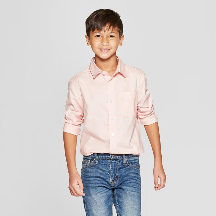 Boys' Long Sleeve Oxford Button-down Shirt - Cat & Jack Pink
